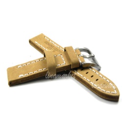 Кожаный ремешок для часов / 24mm hq thick white stitch yellow / beige leather watch band strap